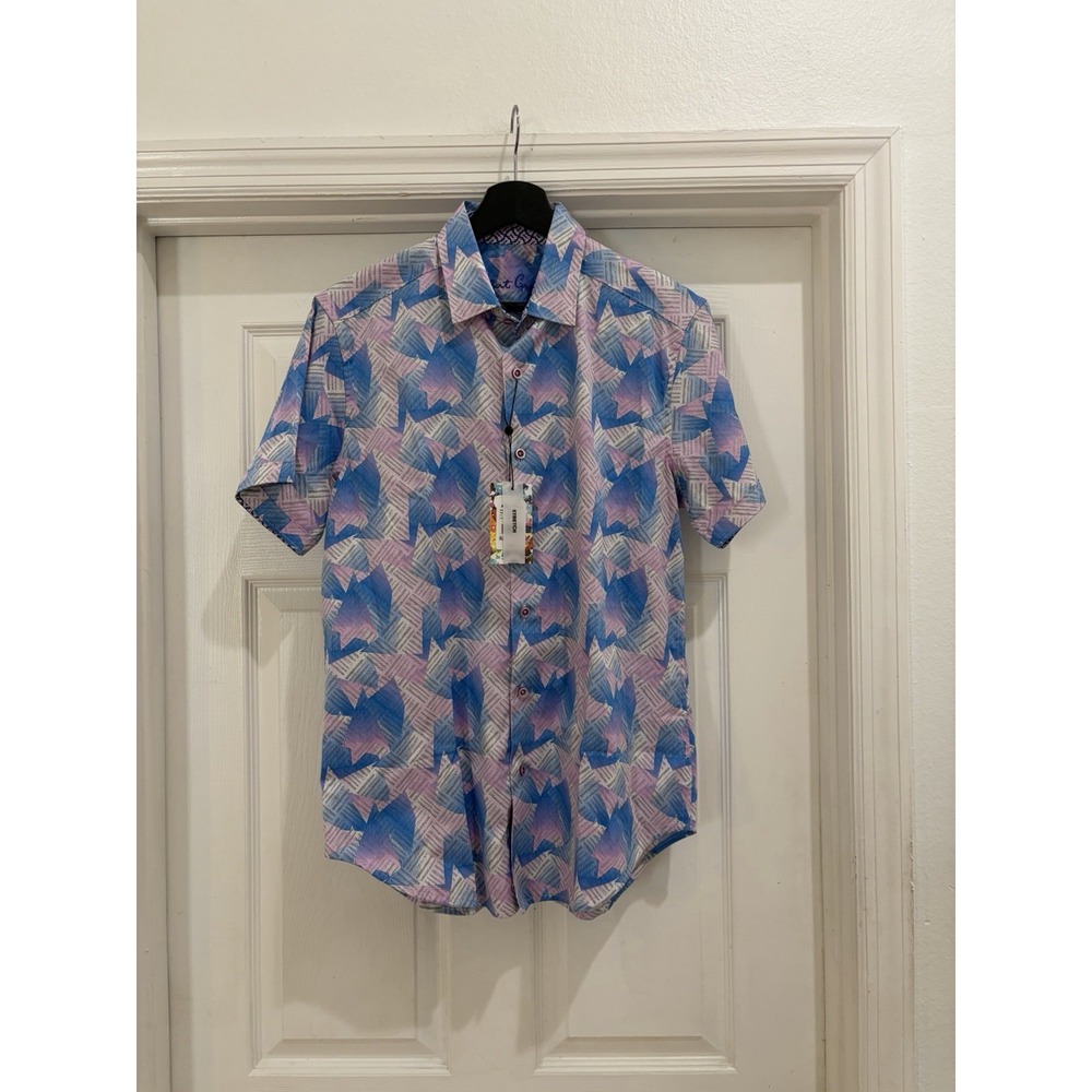 Robert Graham Stretch Button-Up Shirt Men's Small Geometric Abstract Classic Fit